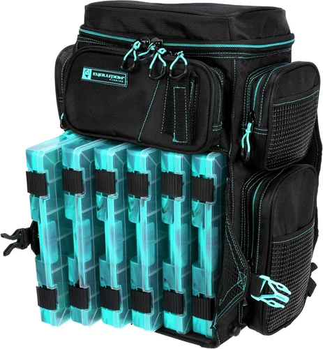 Miniatura 7 de Mochila para aparejos de pesca Evolution Drift Series, mochila de camping con 6 bandejas para aparejos de pesca, resistente Verde mar