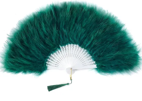 Miniatura 11 de BABEYOND Abanico de plumas de marabú estilo vintage de los años 20, abanico plegable de mano, para disfraz, baile, espectáculo, fiesta de té, Negro