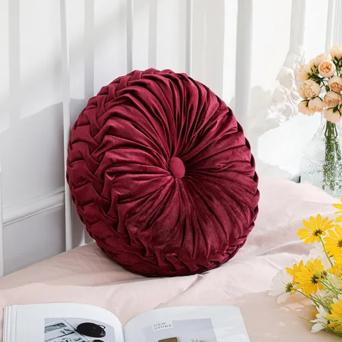 Miniatura 13 de Drydiet 3 Piezas Almohadas Redondas Decorativas de Terciopelo Plisado Almohadas de 15'' de Diámetro Acento Calabaza Boho Cojín de Silla para Sofá