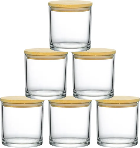 Miniatura 10 de SUPMIND Paquete de 12 tarros de vela de cristal, tarros de vela vacíos de otoño de 10 onzas con tapas de bambú y etiquetas adhesivas, tarros