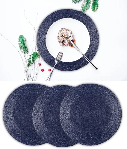 Miniatura 8 de Juego de 4 manteles individuales hechos a mano con cuentas azules de 13 pulgadas, hermoso y elegante tapete decorativo brillante para decoración