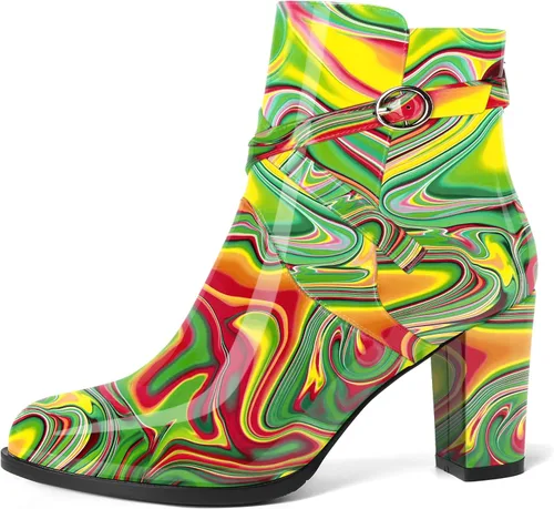 Miniatura 2 de SKYSTERRY Botas altas de tacón alto para mujer, puntera redonda, sin cordones, de patente, de 3.3 pulgadas