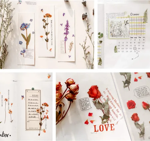 Miniatura 7 de Mayplous 12 hojas de calcomanías para álbumes de recortes, decoración de flores y plantas para planificador, diario, álbum, diarios, PET