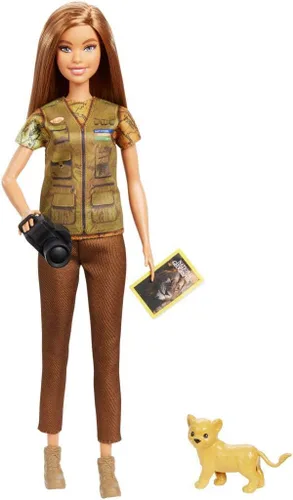 Barbie Muñeca fotoperiodista, morena, inspirada en National Geographic para niños de 3 a 7 años