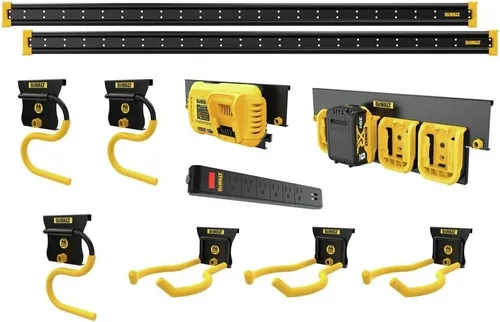 Miniatura 7 de DEWALT Organizador de herramientas, kit de inicio de 21 piezas con accesorios, incluye 2 rieles de metal, 13 ganchos y 2 contenedores de plástico
