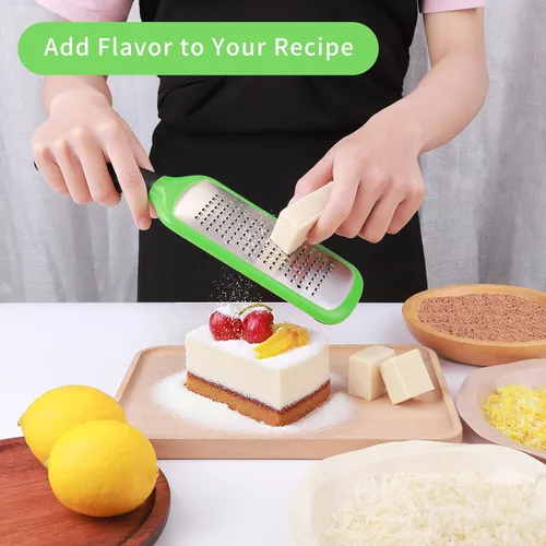 Miniatura 3 de Rallador de queso de mano, pelador de cítricos de limón de acero inoxidable, rebanador plano de mano para queso, limón, chocolate y especias/agujero