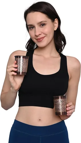 Miniatura 9 de Juego de 2 vasos de cobre, diseño floral, 8.5 fl oz (8.45 onzas líquidas) de capacidad para beneficios para la salud del ayurveda (recto)