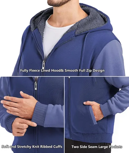 Miniatura 126 de GEEK LIGHTING Sudadera con capucha y cremallera para hombre, forro polar, chaqueta gruesa con capucha para invierno, cálida sudadera atlética