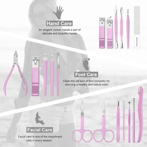 Miniatura 3 de Juego de manicura profesional de pedicura, kit de cortaúñas – 18 herramientas para el cuidado de uñas – Kit de aseo con lujosa funda de viaje Púrpura