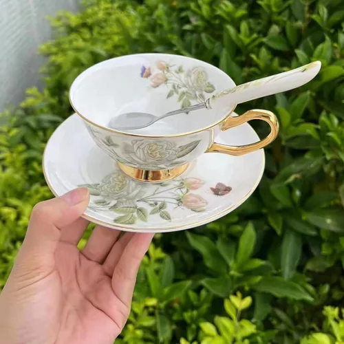 Miniatura 5 de Honorable Taza de café, capuchino, taza de té, con platillo para leche, porcelana de hueso fino, esmalte reactivo, 6.8 onzas-1 unidad