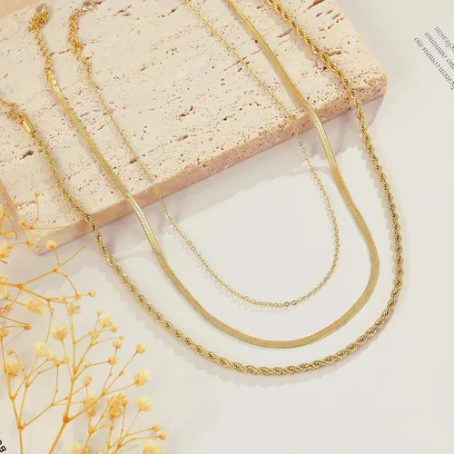 Miniatura 6 de Gargantilla para mujer, delicada cadena de serpiente gruesa chapada en oro de 14 quilates, collar de oro en capas, joyería de oro simple y moderna