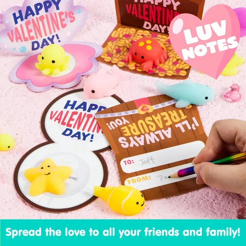 Miniatura 9 de JOYIN Paquete de 30 tarjetas de regalo para el día de San Valentín con juguetes esponjosos Mochi, juguetes antiestrés para aliviar el estrés
