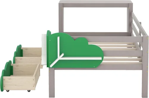 Miniatura 7 de Anwick Base de cama individual con escritorio y nido, sofá cama de madera con escritorio y estantes en forma de árbol verde, cama de plataforma