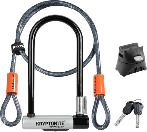 Kryptonite Kryptolok - Candado en U estándar para bicicleta con cable, candado antirrobo resistente para bicicleta, grillete de 12.7 mm y cable de