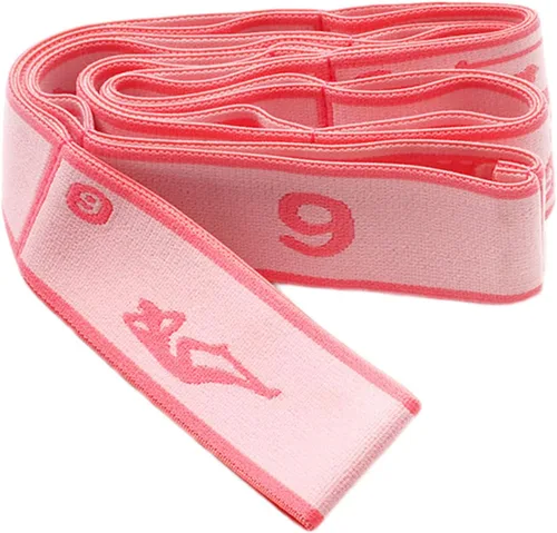Miniatura 9 de Correa elástica para estiramiento de yoga con 9 bucles, correa elástica para ballet, pierna, cuerpo, banda elástica para terapia física, danza, Rosa