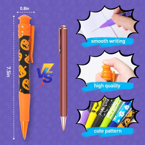 Miniatura 4 de Shemira Recuerdos de fiesta de Halloween para niños, 24 bolígrafos jumbo en 6 diseños temáticos surtidos de Halloween para truco o trato, relleno