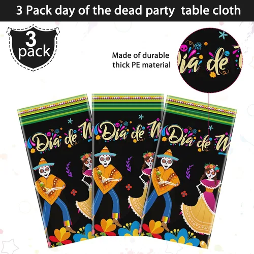 Miniatura 4 de Mantel de 3 piezas con diseño del Día de los Muertos, Día de los Muertos, para Halloween, diseño de calavera de azúcar, floral, fiesta mexicana