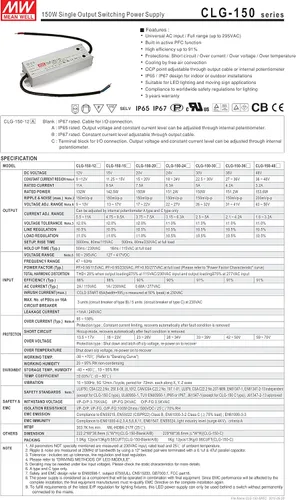 Miniatura 2 de MW Mean Well CLG-150-24 24V 6.3A 151.2W Single Output LED Power Supply with PFC