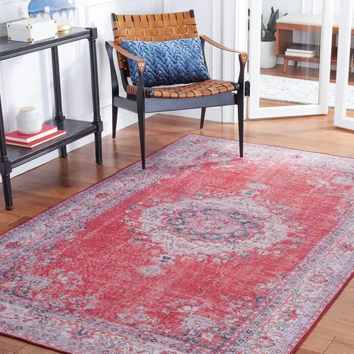 Miniatura 10 de SAFAVIEH Tucson Collection - Alfombra lavable de 2 pies 6 pies x 8 pies, rojo y beige, antideslizante y fácil de limpiar, ideal para pasillo