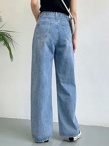 Miniatura 2 de HDLTE - Jeans de pierna ancha para mujer, pantalones holgados de cintura alta, pantalones de mezclilla tipo boyfriend Y2K