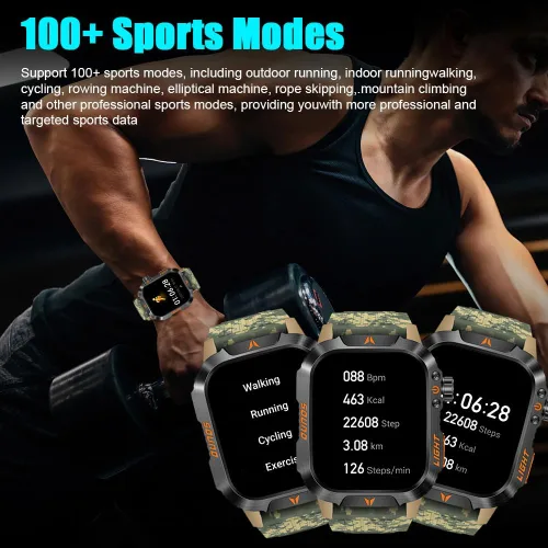Miniatura 4 de QTLLBT Reloj Militar para Exteriores Altímetro Barómetro Brújula Reloj Inteligente Táctico de Fitness Monitor de Ritmo Cardíaco Monitor de Sueño Más