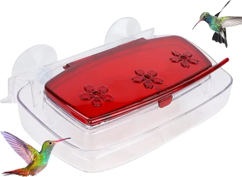 Miniatura 6 de Juegoal - Comedero de colibrí para ventana, bandeja de alimentación de pájaros con 3 estaciones de alimentación, percha de colibrí para exteriores