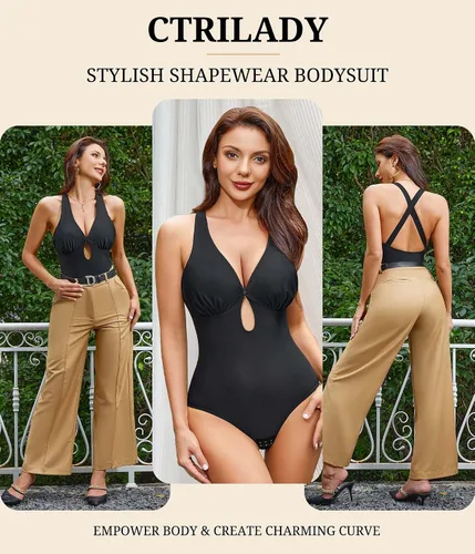 Miniatura 6 de CtriLady Leotardo sin mangas para mujer, espalda descubierta, cuello cuadrado, doble línea, ajustado, overol con tanga, ropa de club