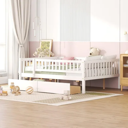 Miniatura 15 de Harper & Bright Designs Cama diván Full con cama nido, marco de cama nido de madera Full con barandas de seguridad, cama Full Montessori para Nuez