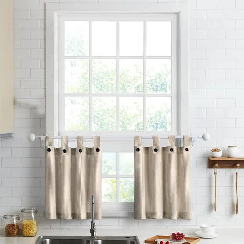Miniatura 8 de Cortinas de nivel de algodón July Joy de 24 pulgadas de largo, cortinas de cocina de estilo rústico, bolsillo para barra para ventana pequeña