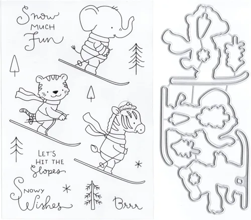 Miniatura 16 de DzIxY Juego de sellos transparentes de animales de árbol de Navidad y troqueles de corte de metal para hacer tarjetas, álbumes de recortes