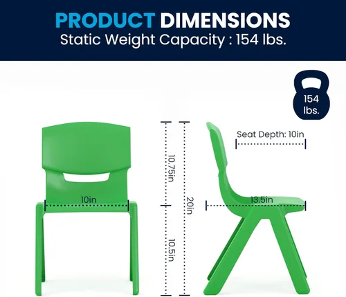 Miniatura 3 de Conjunto Flash Furniture de mesa resctangular y 6 sillas apilables, de plástico, con 6 sillas apilables para escuela, Acero, Verde
