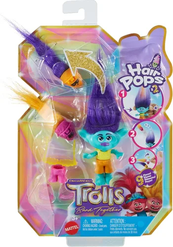 Miniatura 6 de Mattel DreamWorks Trolls Band Together Hair Pops - Muñeca pequeña, rama con ropa extraíble y 3 accesorios sorpresa