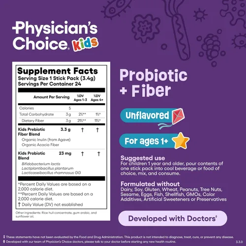 Miniatura 6 de Physician's Choice Paquetes de probióticos + fibra prebiótica para niños (mayores de 1 año) – Apoya la regularidad, el estreñimiento ocasional y un