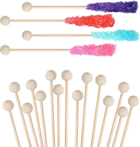 Miniatura 3 de BENBO 100 palitos de madera con bola, palitos de madera Swizzle Sticks Cake Candy Lollipop Coffee Aperitivo, brochetas agitadoras de bebidas
