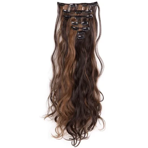 Extensiones de cabello ondulado, doble trama, 7 piezas con 16 clips, largo de 24 pulgadas
