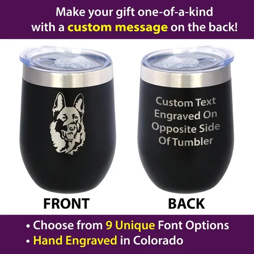 Miniatura 2 de Custom German Shepherd Personalized Wine Tumbler with Sliding Lid - Stemless Stainless Steel Insulated Cup - German Shepherds Outdoor Camping Mug