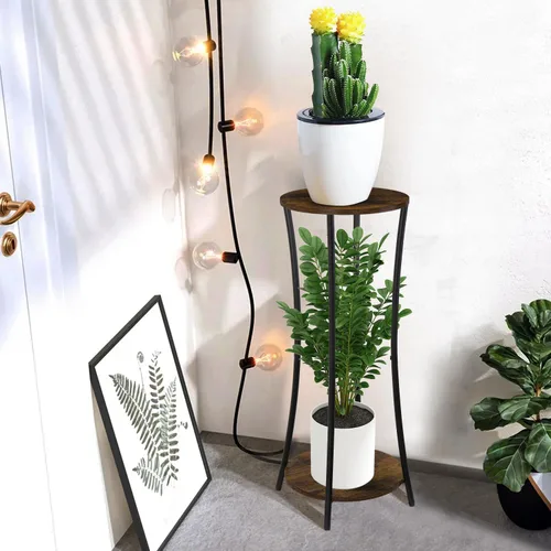Miniatura 8 de YINMIT Soporte para plantas de interior, estante redondo de 2 niveles para maceta, estante de soporte para maceta, estante de soporte redondo, Marrón