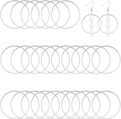 Miniatura 11 de 40 aretes de aro para hacer joyas de 1.976 pulgadas, aretes redondos con cuentas redondas, anillos de enlace de bisel abierto, aretes redondos 40
