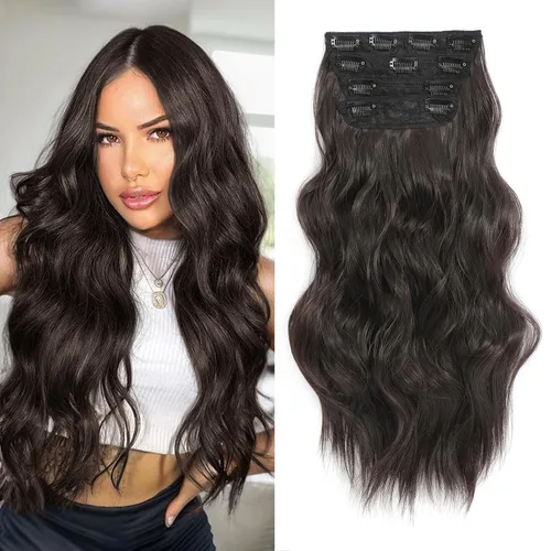 Miniatura 33 de NAYOO 4 piezas Extensiones de cabello con pinza, ondas largas y rizadas, sintéticas, gruesas, con fibra de doble trama, para mujeres, color cobre