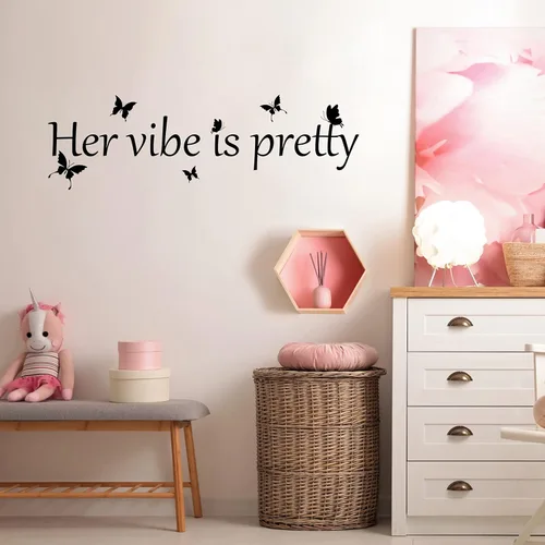 Miniatura 6 de Her Vibe is Pretty - Calcomanía para pared, diseño de mariposas vívidas, citas inspiradoras, positivas, para mujer, oficina, 31.5 x 9.4 pulgadas