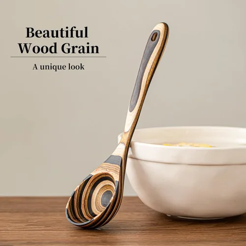 Miniatura 4 de Gudamaye Pakkawood - Cucharones profundos para sopa, cucharón de madera grande de 10.6 pulgadas para cocinar, juego de utensilios de cocina de madera