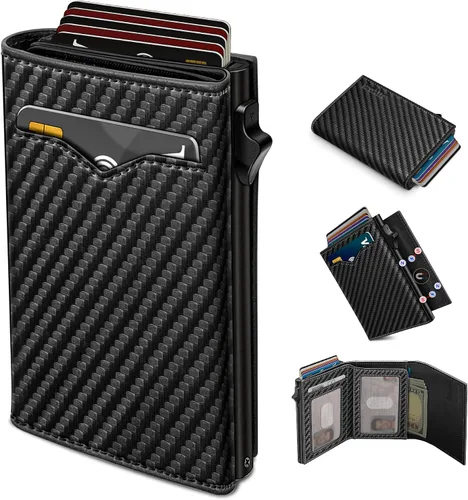Miniatura 12 de Cartera miyozi para hombre, con bolsillo para efectivo, 2 ventanas para identificación, 9-13 ranuras para tarjetas, estuche metálico, elegante