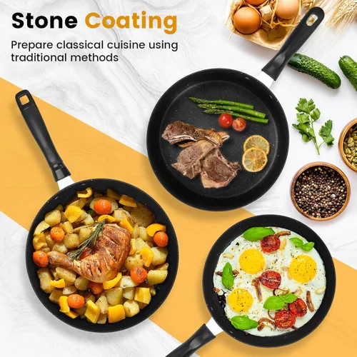 Miniatura 4 de Sartén antiadherente de 3 piezas, utensilios de cocina con revestimiento de piedra, sartén para tortilla de huevos de 9, 10 y 11 pulgadas con mango