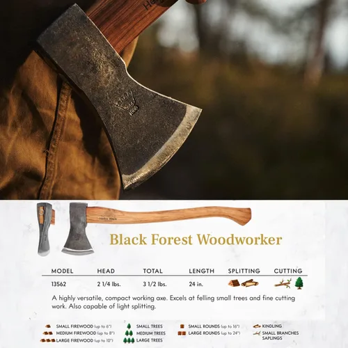Miniatura 2 de 1844 Helko Werk Germany Hacha tradicional de carpintería de la Selva Negra, hecha en Alemania, Hacha Bushcraft forjada a mano y hacha forestal