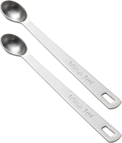 Miniatura 12 de 2 piezas 1/4 cucharadita (1/4 tsp, 1.25 ml, Tad) Cuchara de medición única pequeña, pequeñas cucharas de medida de acero inoxidable individuales