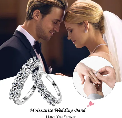 Miniatura 3 de SMILEST 5 Stone Moissanite Eternity Band for Women, D Color VVS1 Clarity Brilliant Round Lab Created Diamond Rings 14K White Gold Rose Gold Vermeil