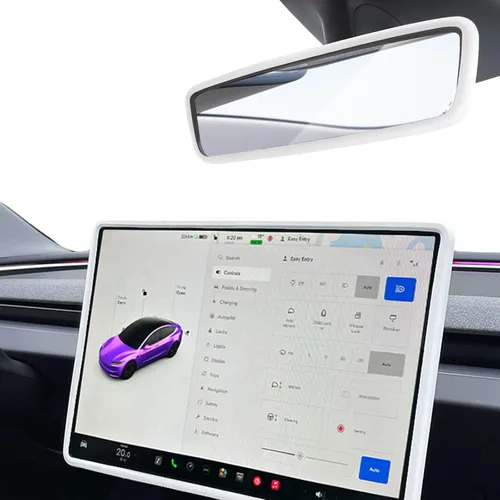 Miniatura 17 de 2 piezas marcos protectores de silicona para pantalla y espejo retrovisor para Tesla Model 3 2017-2023 y Model Y 2019-Feb.2025. (Blanco)
