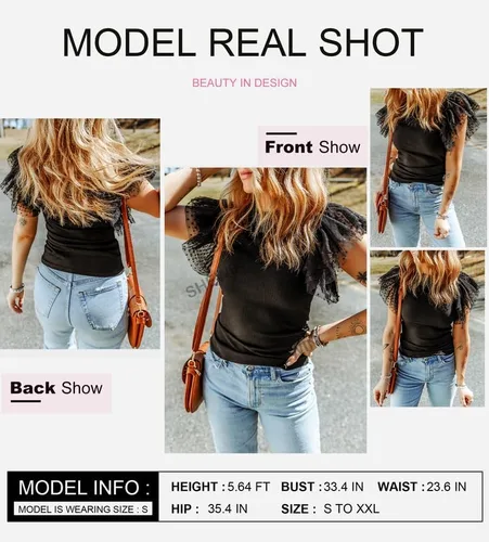 Miniatura 4 de SHEWIN Camisetas de verano para mujer 2024 con cuello redondo y manga corta, estilo casual, corte ajustado