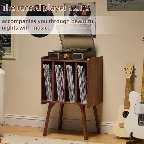 Miniatura 5 de LELELINKY Soporte para tocadiscos, mesa de almacenamiento de discos de vinilo con 4 gabinetes de hasta 100 álbumes, soporte para tocadiscos