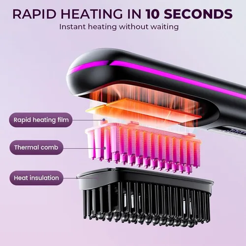 Miniatura 4 de Go Brush Pro - Cepillo alisador de pelo inalámbrico, mini cepillo alisador portátil para mujeres con 3 ajustes de temperatura, pantalla LED, peine
